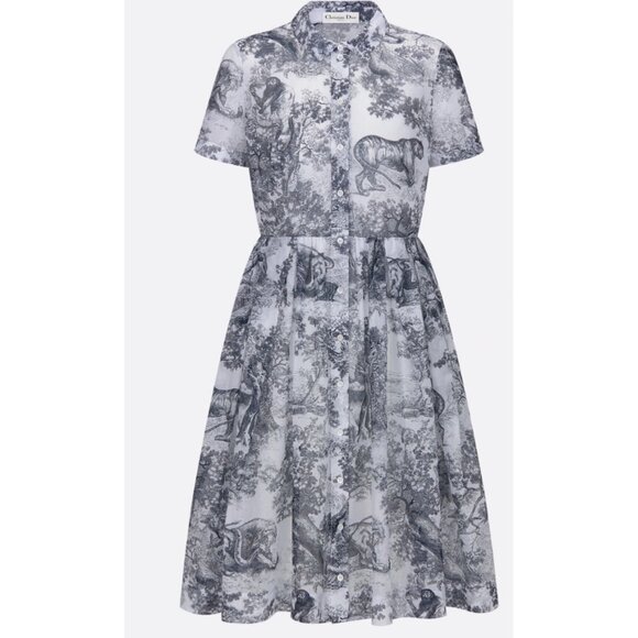 Christian Dior Shirt midi Dress White Navy Blue Toile de Jouy Voile SZ38bust35.6 - Picture 1 of 11